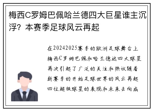 梅西C罗姆巴佩哈兰德四大巨星谁主沉浮？本赛季足球风云再起