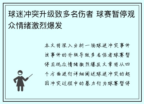 球迷冲突升级致多名伤者 球赛暂停观众情绪激烈爆发