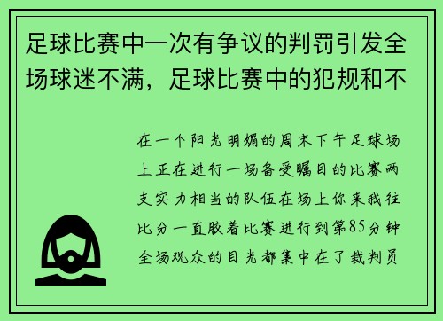 足球比赛中一次有争议的判罚引发全场球迷不满，足球比赛中的犯规和不正当行为